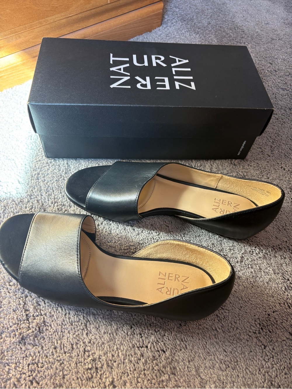 Naturalizer Black Open-Toe Slide Loafers